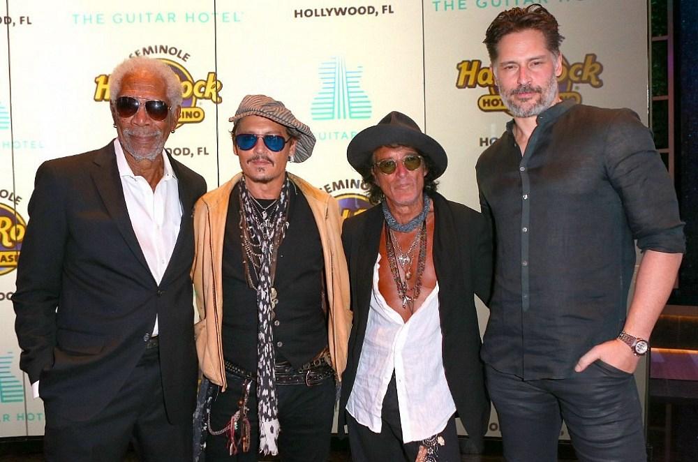 Morgan Freeman, Johnny Depp, Joe Perry and Joe Manganiello on the red carpet at Official Grand Opening of Seminole Hard Rock Hotel & Casino Hollywood (Florida)