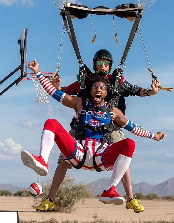 Harlem Globetrotters Celebrate World Trick Shot Day With First-Ever "Skydiving Trick Shot"