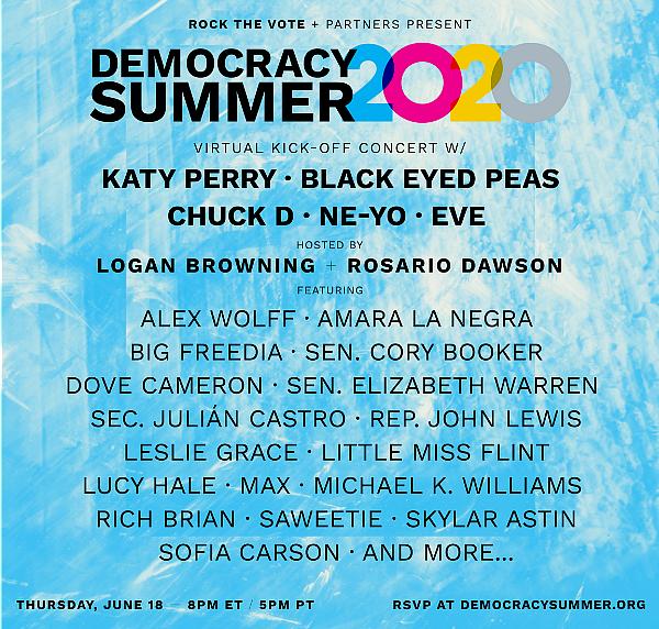 Katy Perry and Black Eyed Peas to Co-Headline Star-Studded Rock the Vote "Democracy Summer 2020" Kick-Off Concert on June 18 